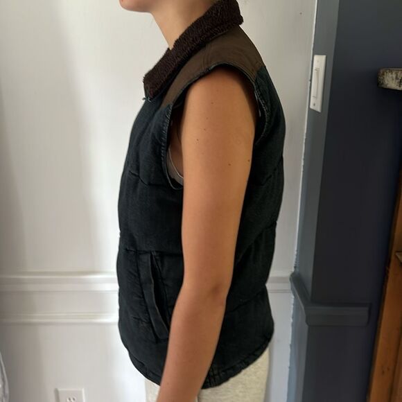 Lauren Jeans Co Ralph Lauren Vest Womens Medium Blue Denim Suede Fleece Puffer - Picture 5 of 13